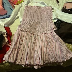 Pink Striped Strapless Dress
